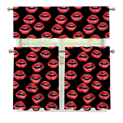 Women's Lips Pattern Print 3 Piece Kitchen Curtains