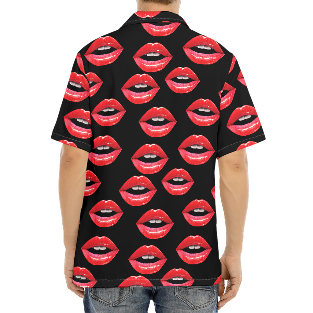 Women's Lips Pattern Print Aloha Shirt