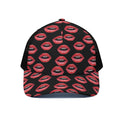 Women's Lips Pattern Print Black Mesh Trucker Hat