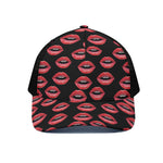 Women's Lips Pattern Print Black Mesh Trucker Cap