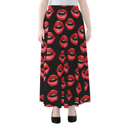 Women's Lips Pattern Print Chiffon Maxi Skirt