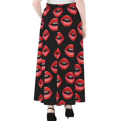 Women's Lips Pattern Print Chiffon Maxi Skirt