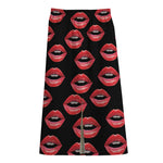 Women's Lips Pattern Print Cotton Front Slit Maxi Skirt