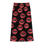 Women's Lips Pattern Print Cotton Front Slit Maxi Skirt