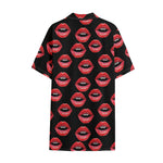 Women's Lips Pattern Print Cotton Hawaiian Shirt