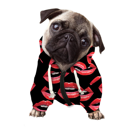 Women's Lips Pattern Print Dog Zip Up Hoodie