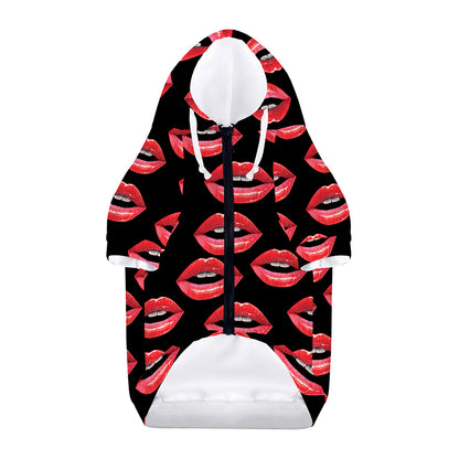 Women's Lips Pattern Print Dog Zip Up Hoodie