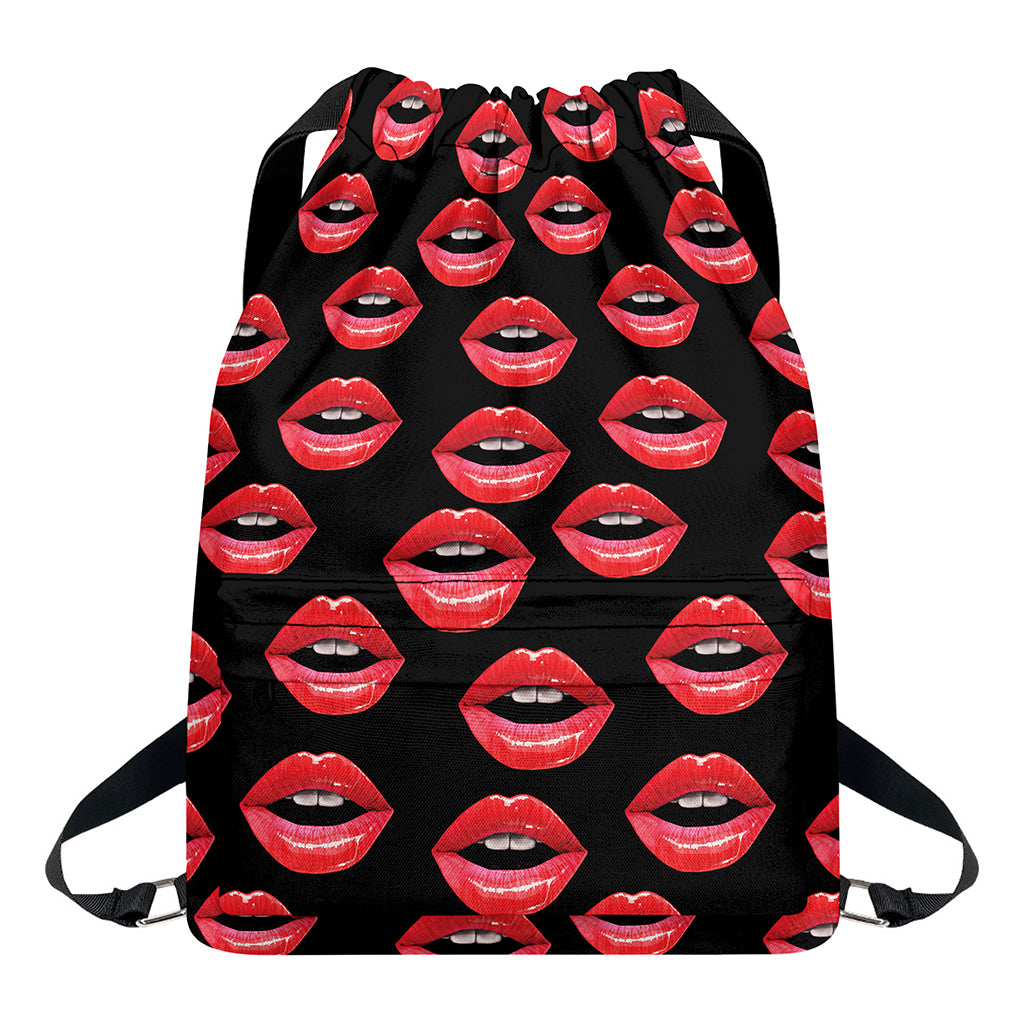 Women's Lips Pattern Print Drawstring Backpack