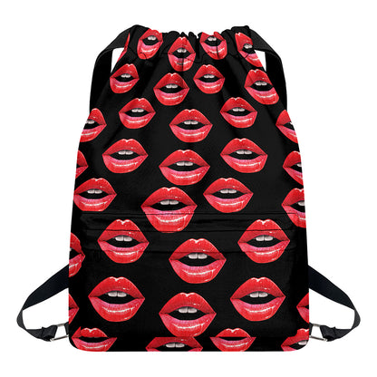 Women's Lips Pattern Print Drawstring Backpack