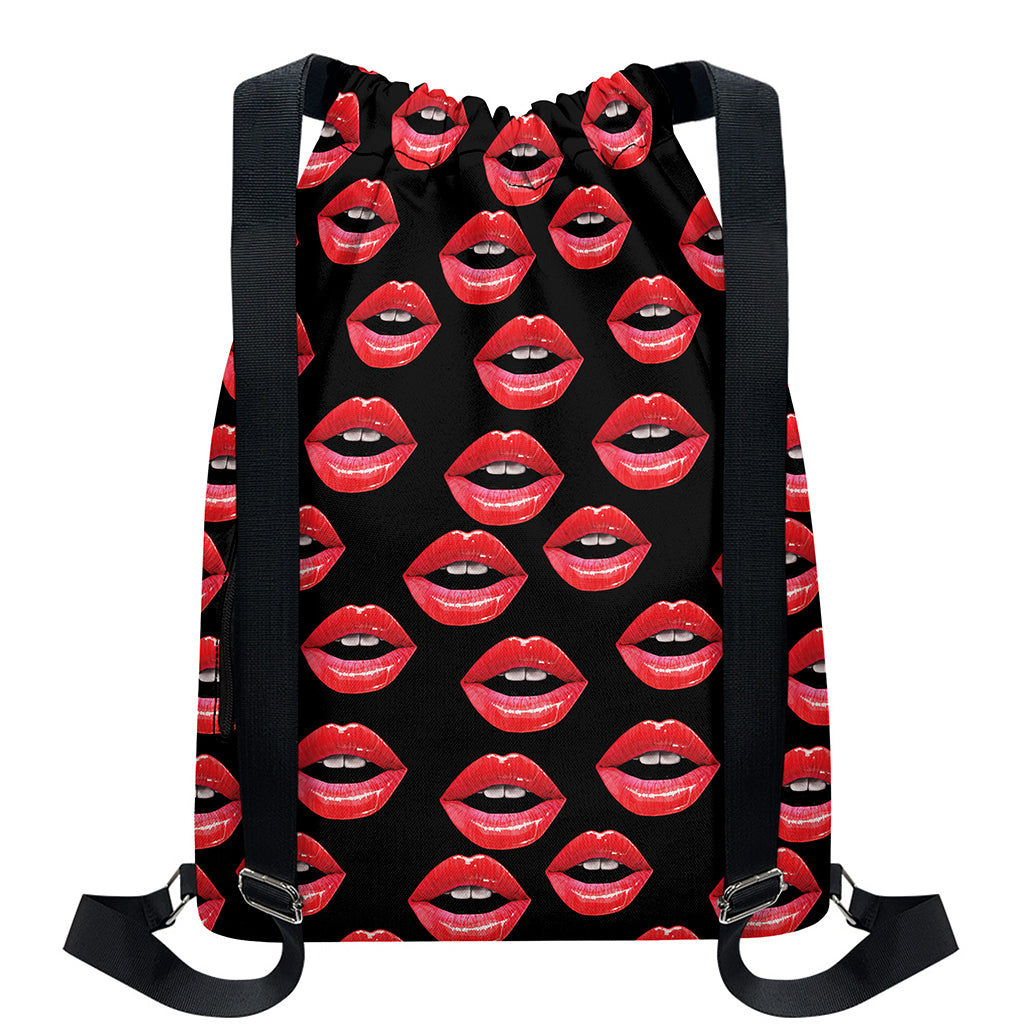 Women's Lips Pattern Print Drawstring Backpack