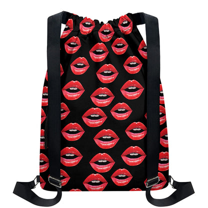 Women's Lips Pattern Print Drawstring Backpack