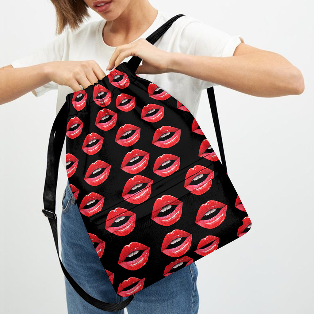 Women's Lips Pattern Print Drawstring Backpack