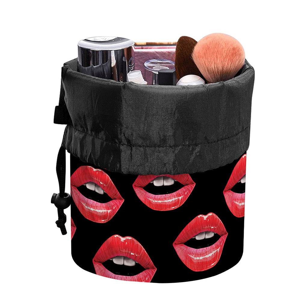 Women's Lips Pattern Print Drawstring Makeup Bag