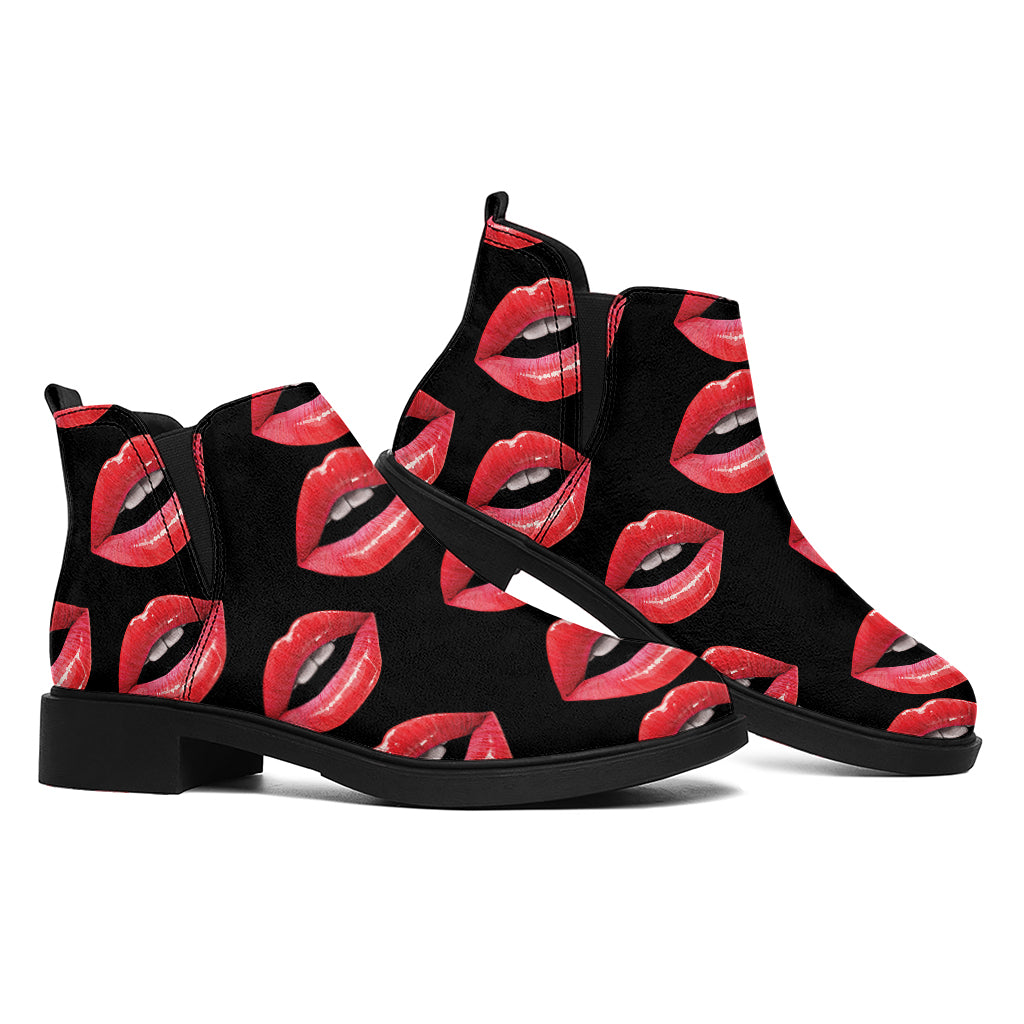 Women's Lips Pattern Print Flat Ankle Boots