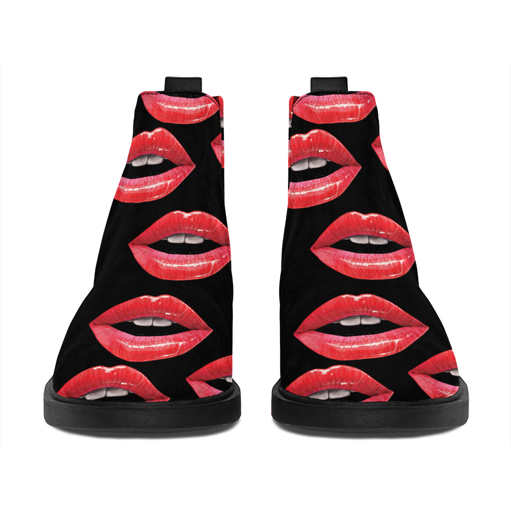 Women's Lips Pattern Print Flat Ankle Boots