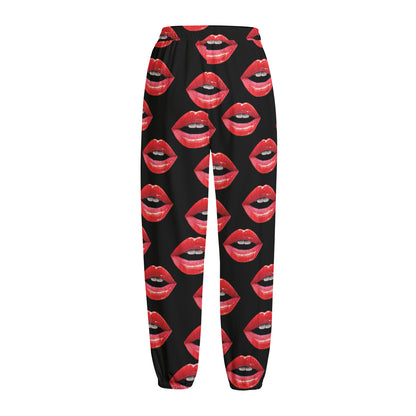 Women's Lips Pattern Print Fleece Lined Knit Pants