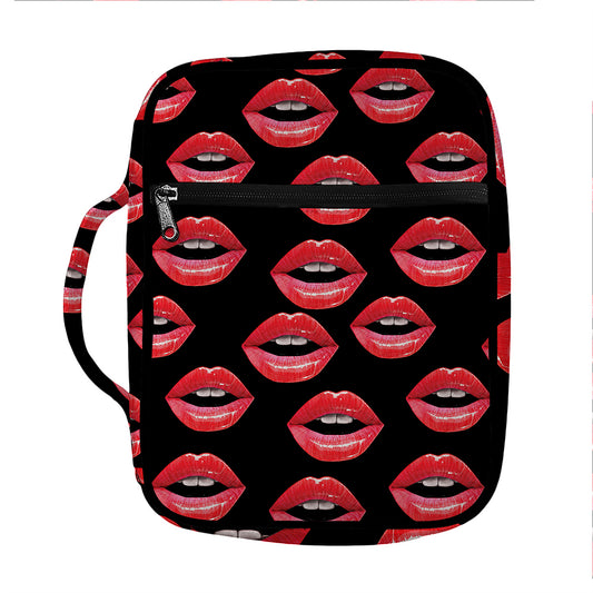 Women's Lips Pattern Print Front Pocket Bible Bag