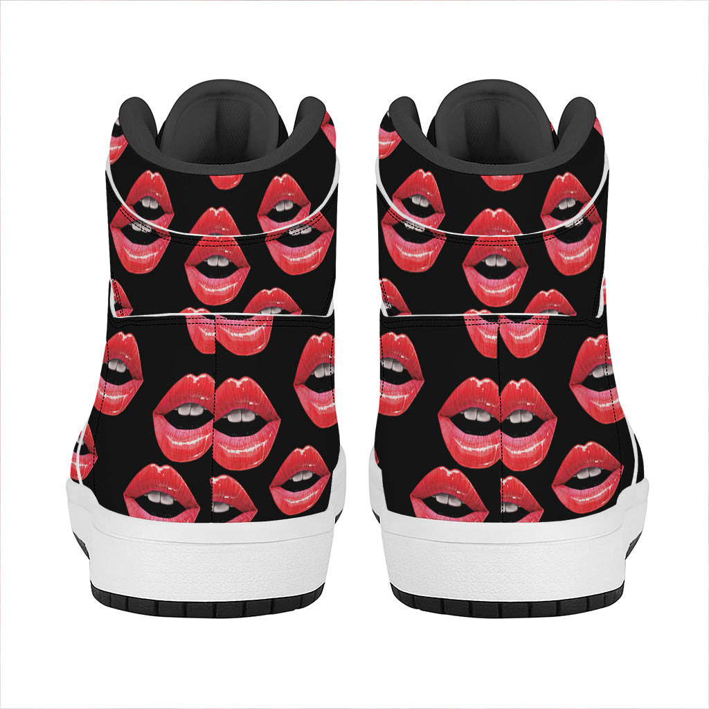 Women's Lips Pattern Print High Top Leather Sneakers