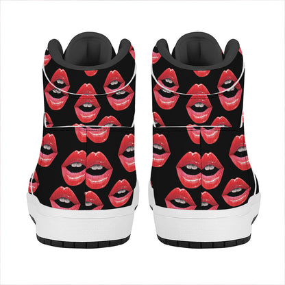 Women's Lips Pattern Print High Top Leather Sneakers