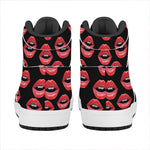 Women's Lips Pattern Print High Top Leather Sneakers