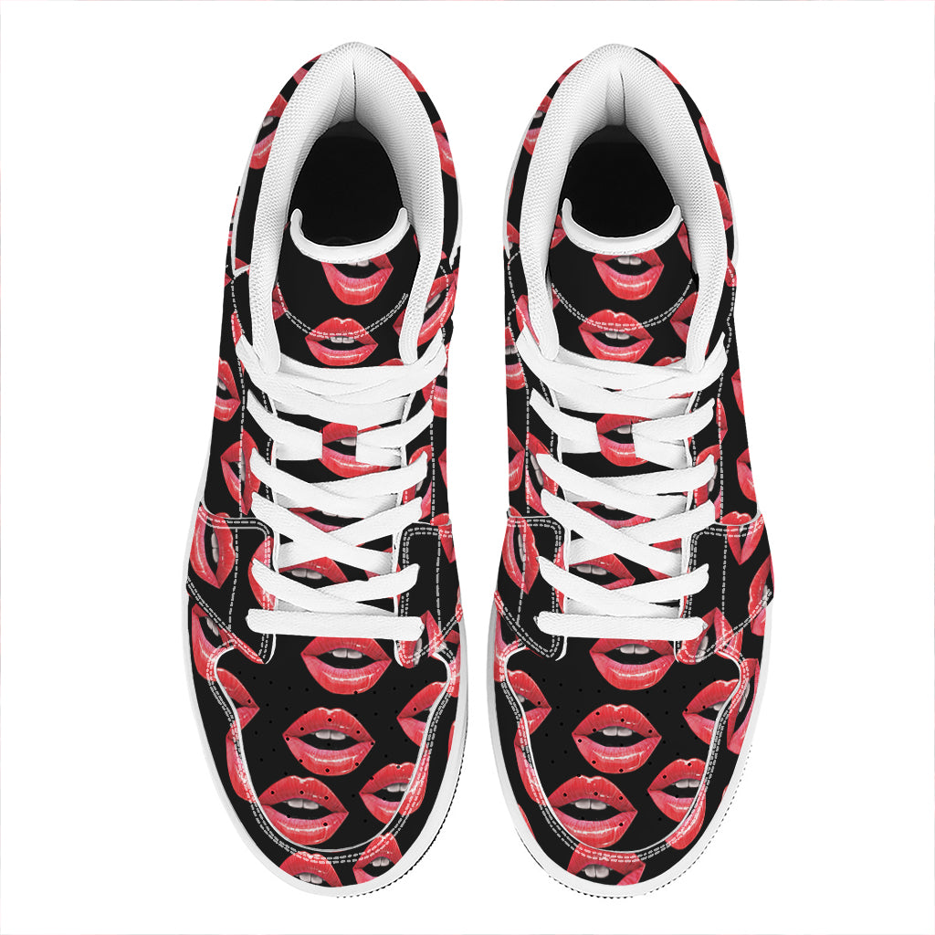Women's Lips Pattern Print High Top Leather Sneakers