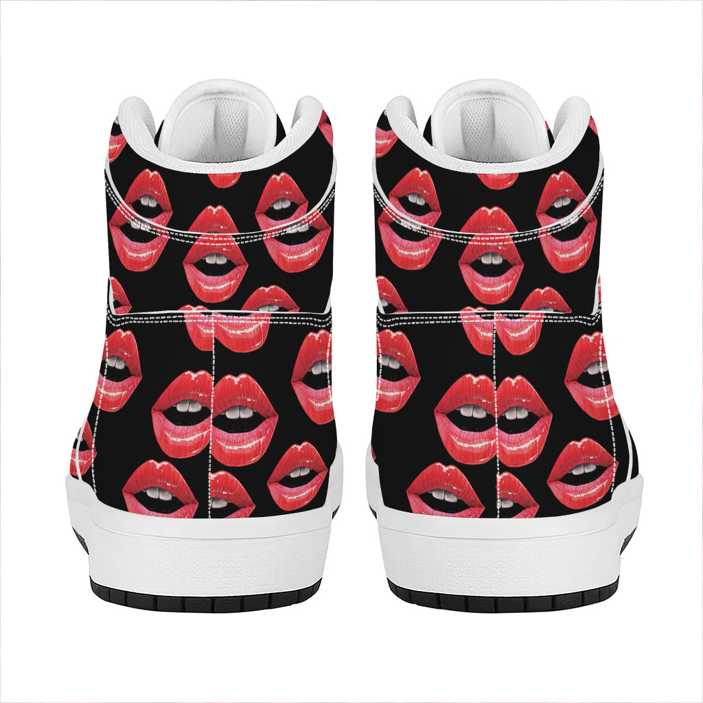 Women's Lips Pattern Print High Top Leather Sneakers