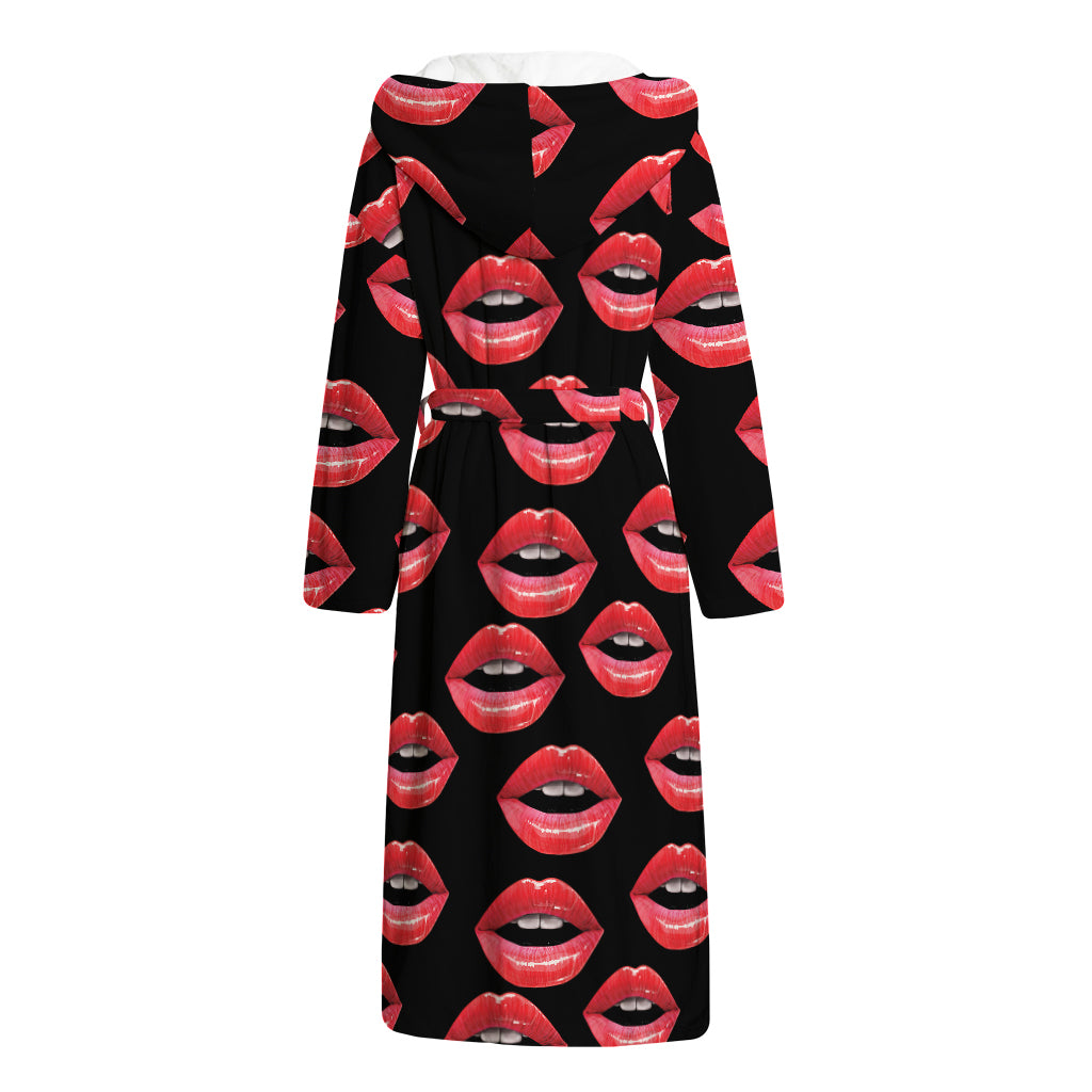 Women's Lips Pattern Print Hooded Bathrobe
