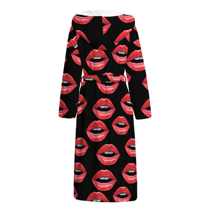 Women's Lips Pattern Print Hooded Bathrobe