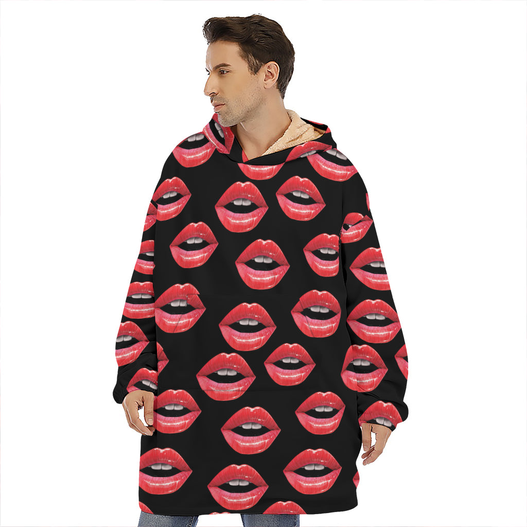 Women's Lips Pattern Print Hoodie Blanket