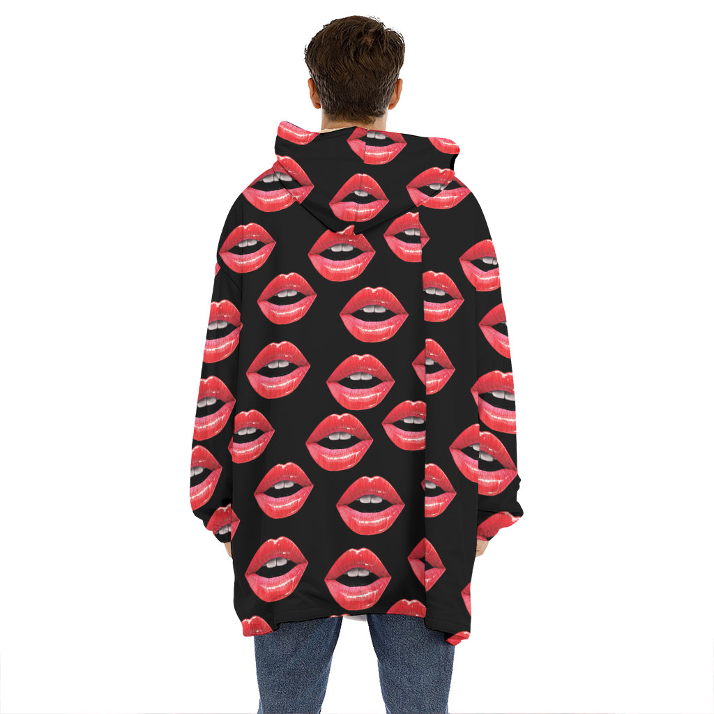 Women's Lips Pattern Print Hoodie Blanket