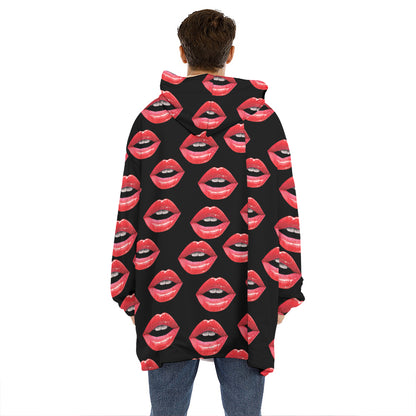 Women's Lips Pattern Print Hoodie Blanket