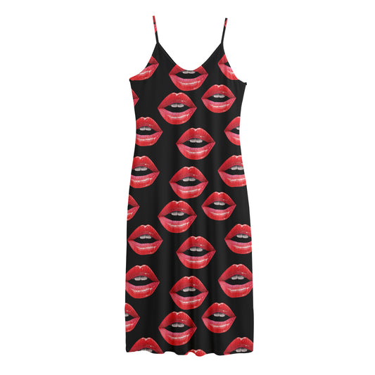Women's Lips Pattern Print Jersey Midi Cami Dress