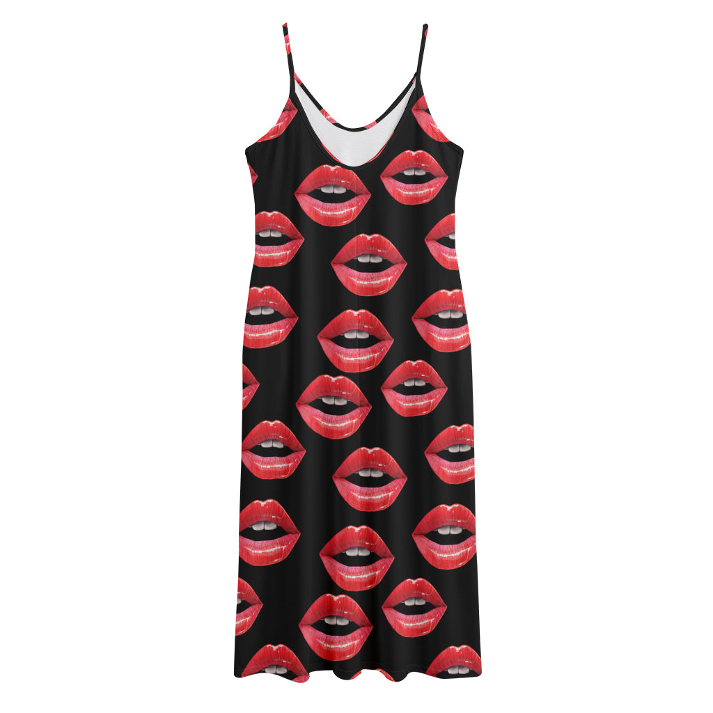 Women's Lips Pattern Print Jersey Midi Cami Dress