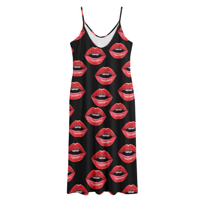 Women's Lips Pattern Print Jersey Midi Cami Dress