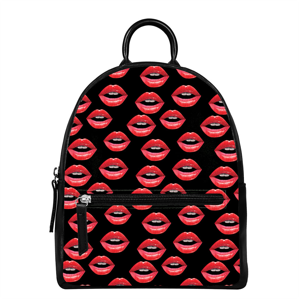 Women's Lips Pattern Print Leather Backpack