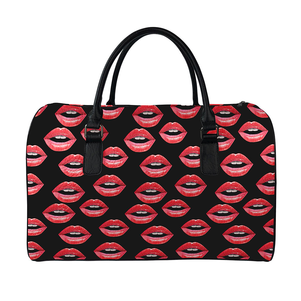 Women's Lips Pattern Print Leather Duffle Bag