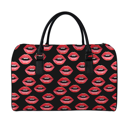 Women's Lips Pattern Print Leather Duffle Bag