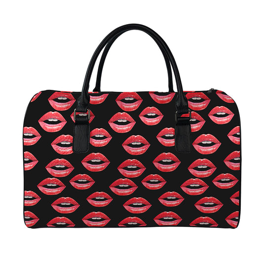Women's Lips Pattern Print Leather Duffle Bag