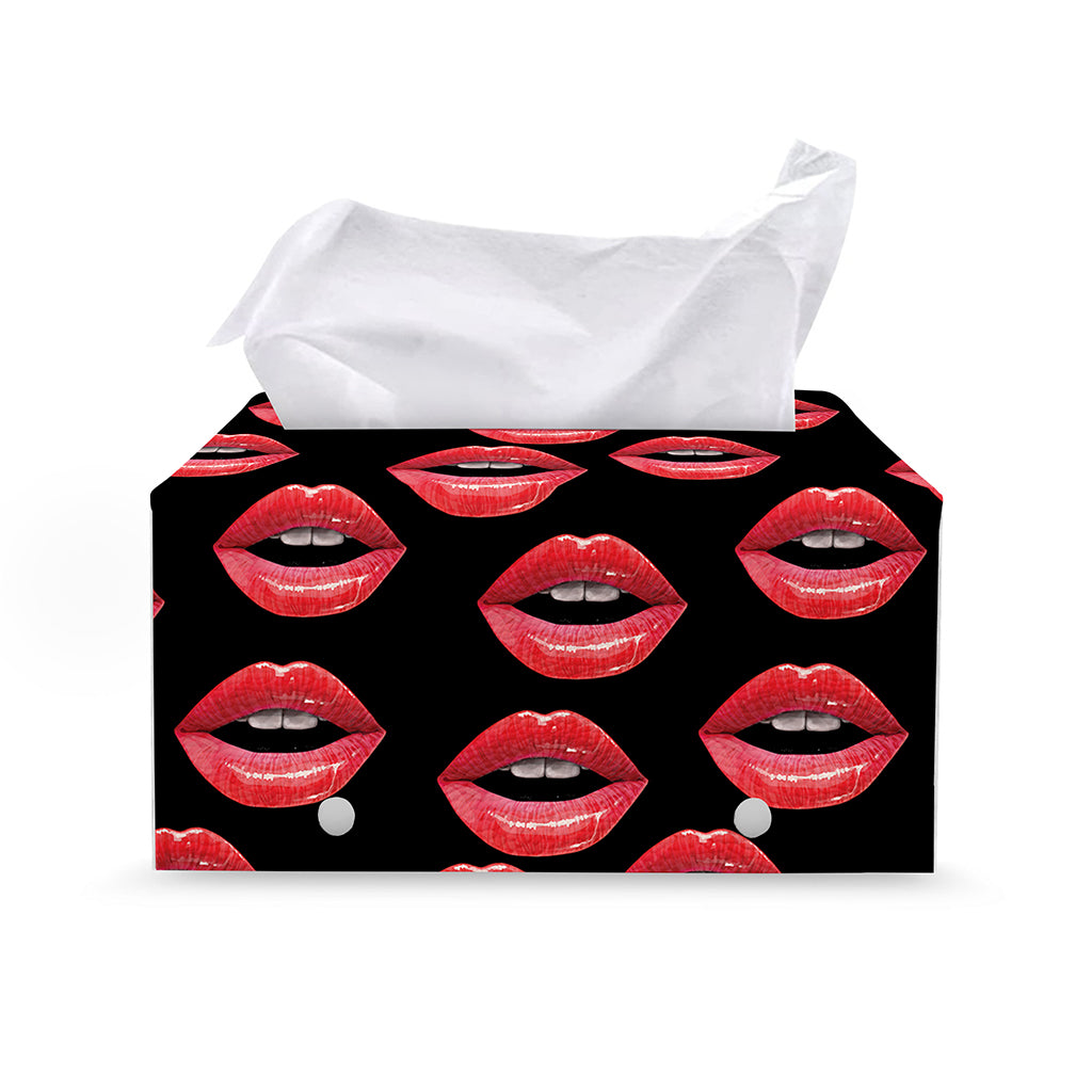 Women's Lips Pattern Print Leather Tissue Box Cover