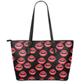 Women's Lips Pattern Print Leather Tote Bag With Zipper