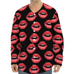 Women's Lips Pattern Print Long Sleeve Baseball Jersey