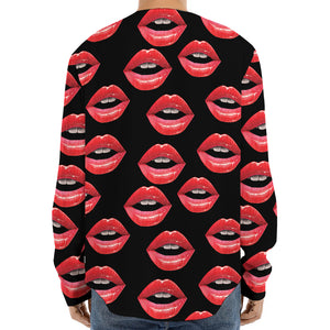 Women's Lips Pattern Print Long Sleeve Baseball Jersey