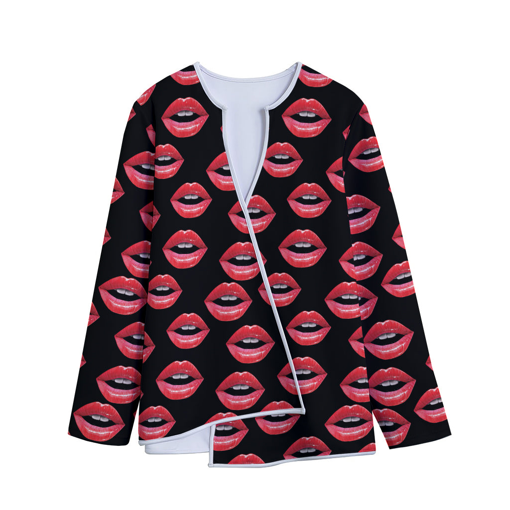 Women's Lips Pattern Print Long Sleeve Short Coat