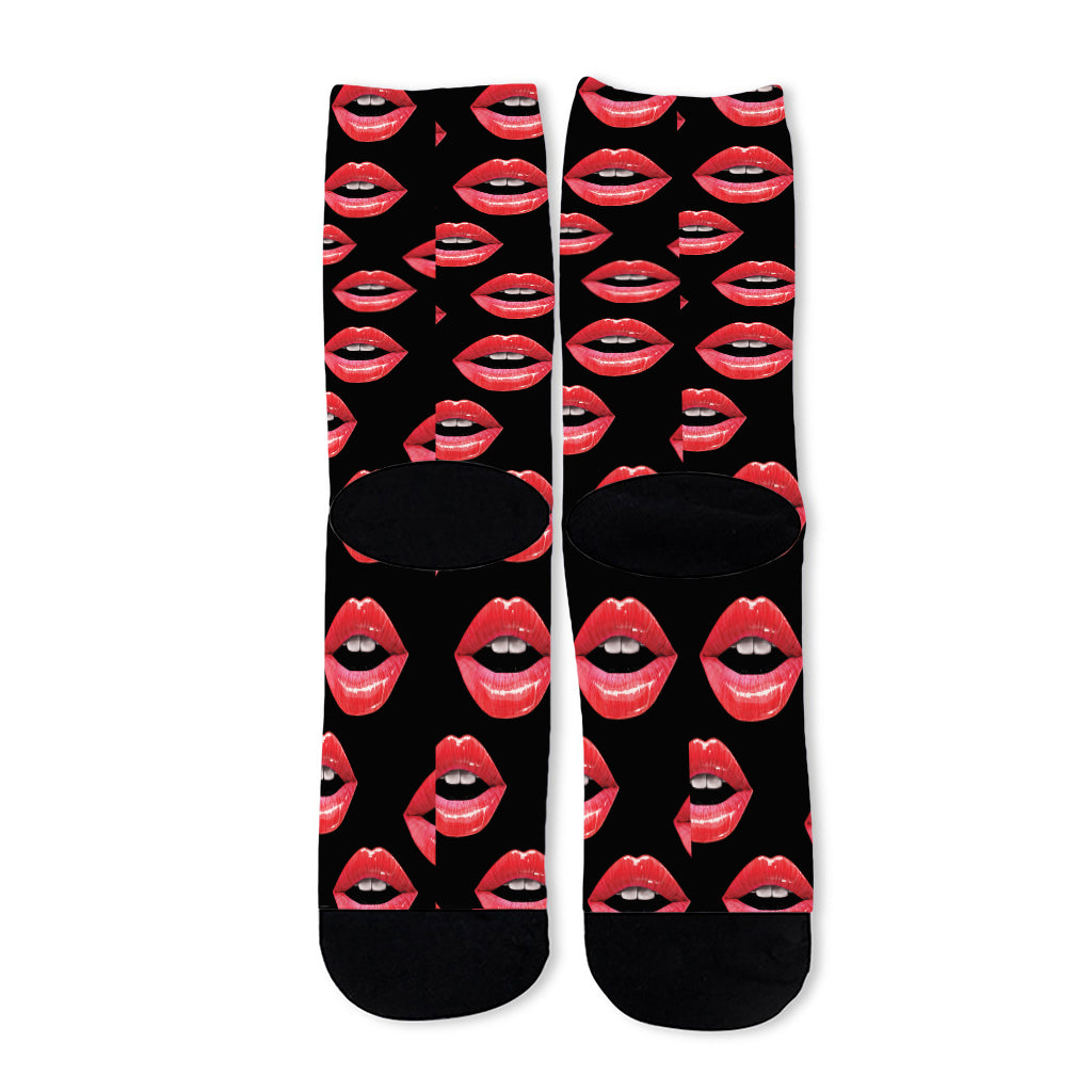 Women's Lips Pattern Print Long Socks