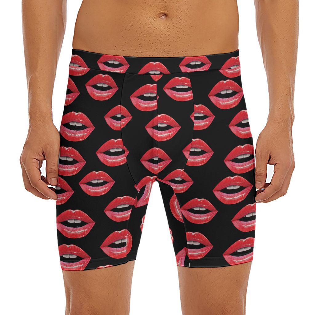 Women's Lips Pattern Print Men's Long Boxer Briefs