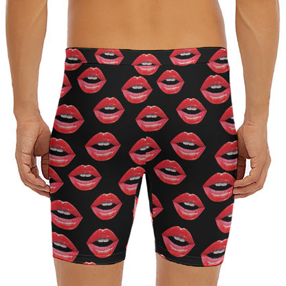 Women's Lips Pattern Print Men's Long Boxer Briefs