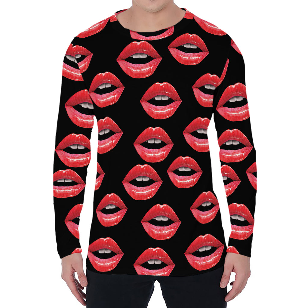 Women's Lips Pattern Print Men's Long Sleeve T-Shirt