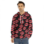 Women's Lips Pattern Print Men's Velvet Pullover Hoodie