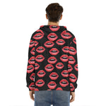 Women's Lips Pattern Print Men's Velvet Pullover Hoodie