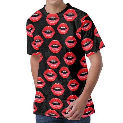 Women's Lips Pattern Print Men's Velvet T-Shirt